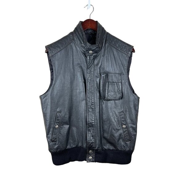 Porsha Other - Porsha Black Leather Biker Vest Bomber Men's Size 42 Pockets